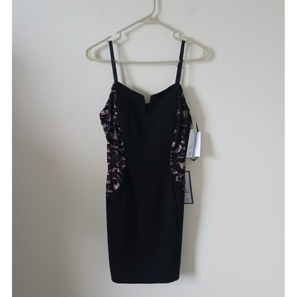 BCX Juniors Mini Bodycon Lace Dress Adjustable Straps Black Size11 - Picture 1 of 8